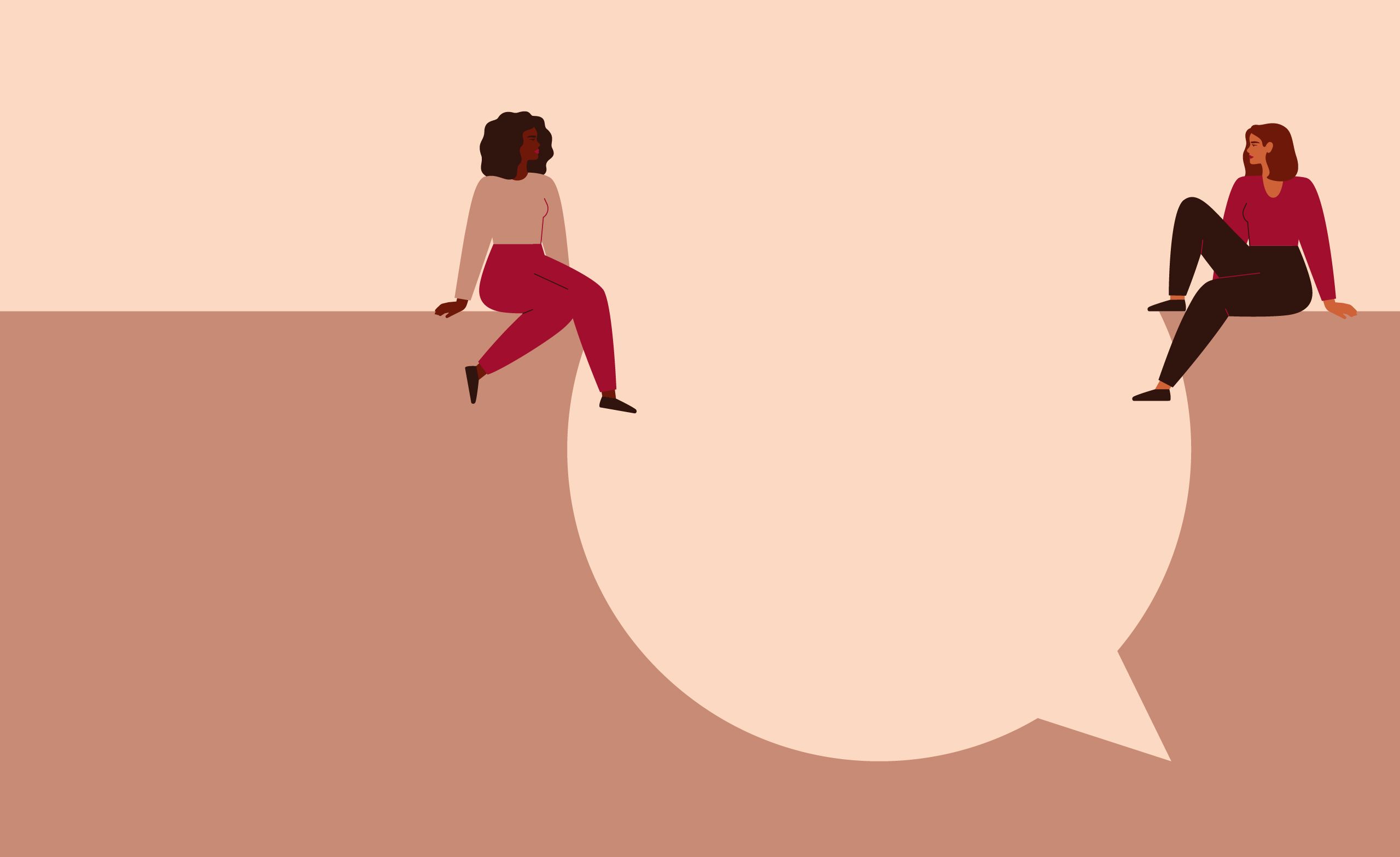 An illustration of two women speaking.