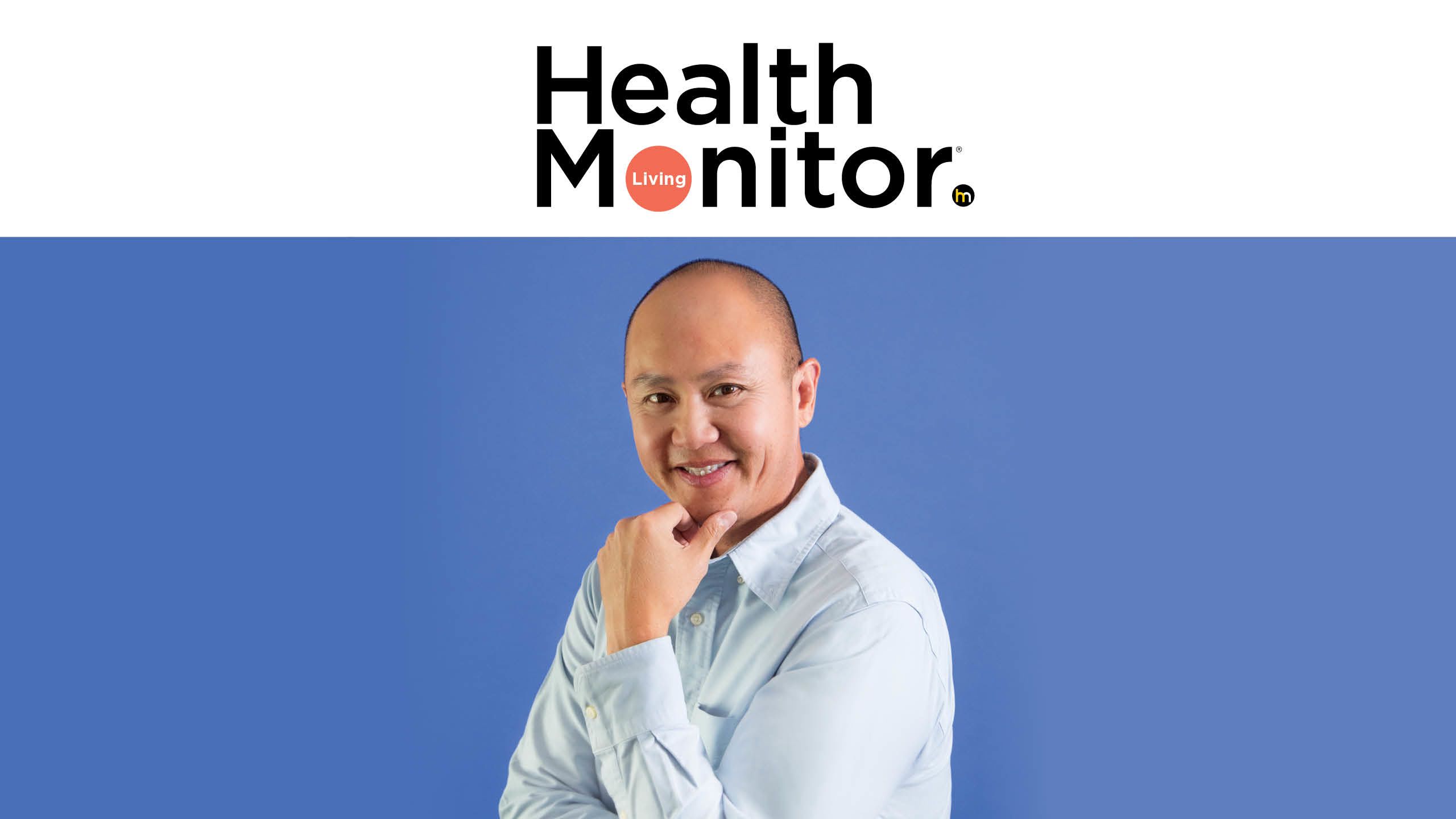 A man with gout smiling under the Health Monitor Logo.