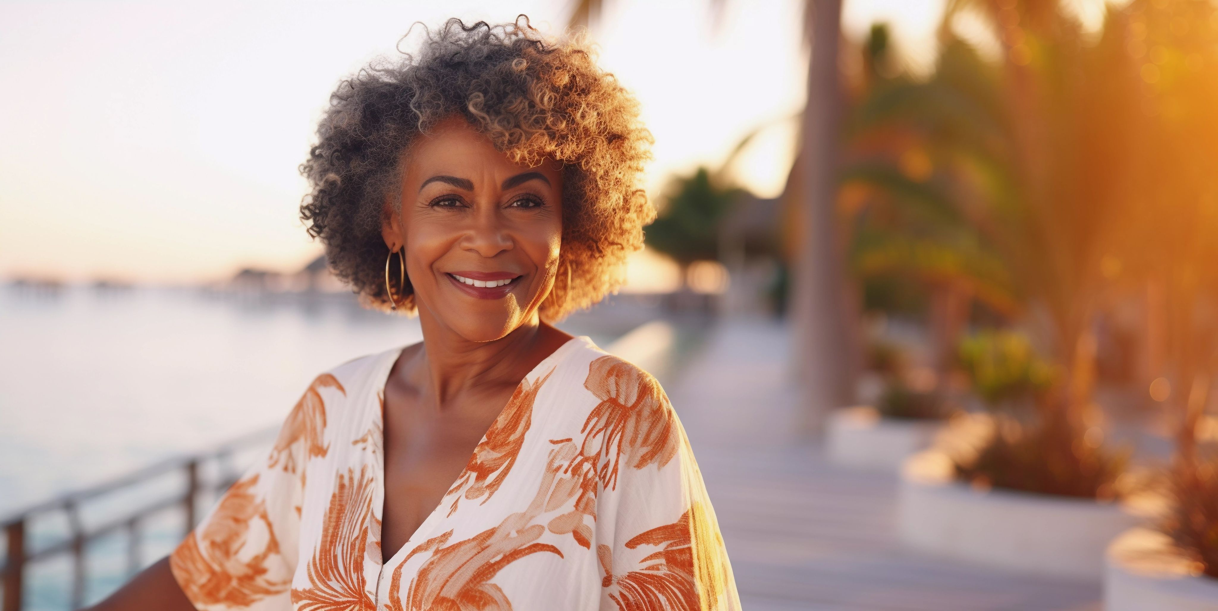 A woman with gout outside smiling in the sun.