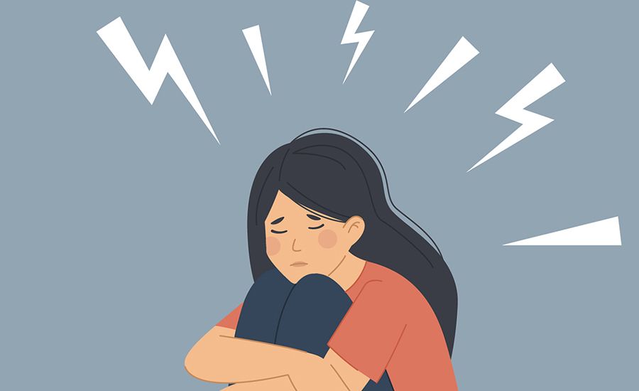 An illustration of a woman experiencing pain. 