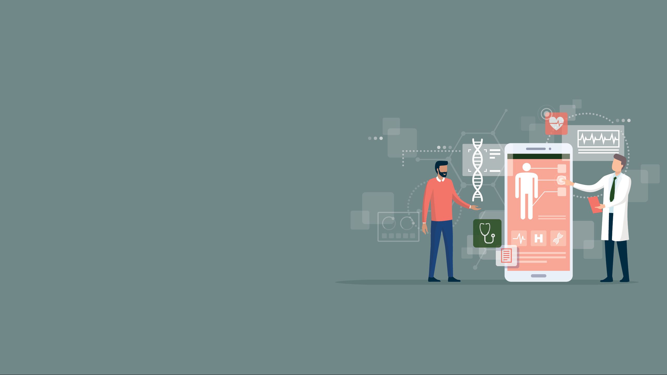 An illustration of a doctor explaining a health app to a patient.